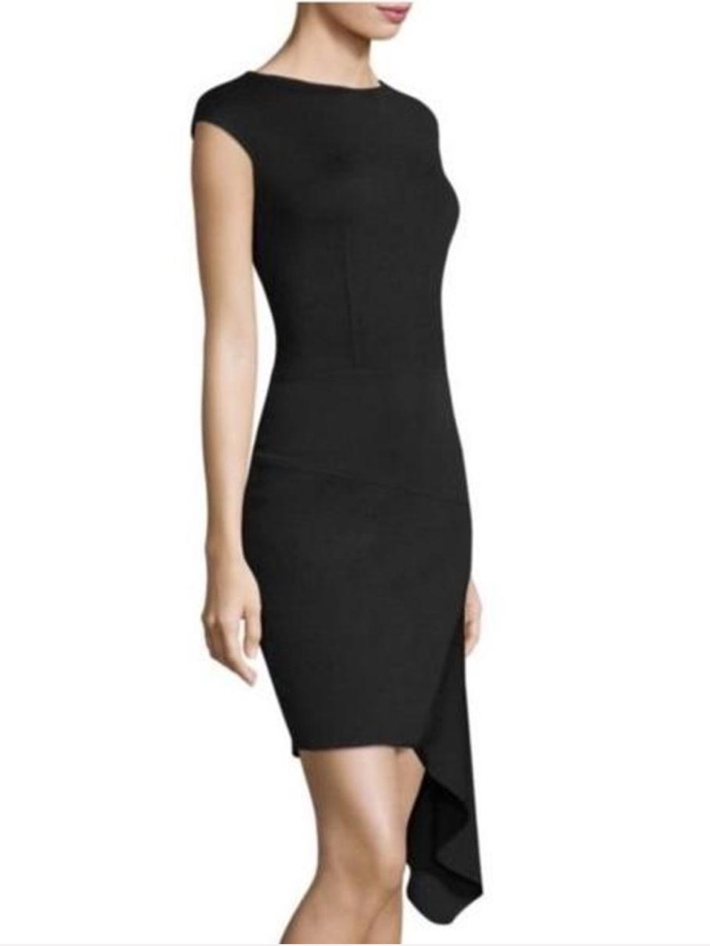 St. John Asymmetrical Black Sheath Dress Wool Blend Tailored LBD Size 6